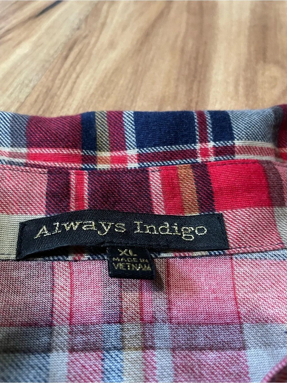 Always Indigo Plaid Lace Up Tunic Top Red Blue White Roll Tab Sleeve XL